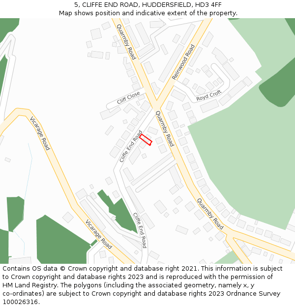 5, CLIFFE END ROAD, HUDDERSFIELD, HD3 4FF: Location map and indicative extent of plot