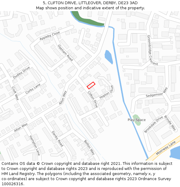5, CLIFTON DRIVE, LITTLEOVER, DERBY, DE23 3AD: Location map and indicative extent of plot
