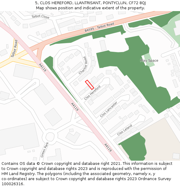 5, CLOS HEREFORD, LLANTRISANT, PONTYCLUN, CF72 8QJ: Location map and indicative extent of plot
