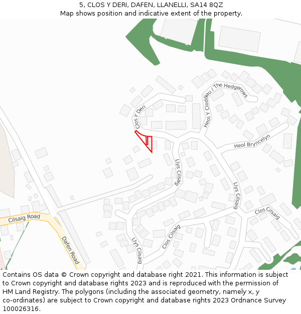 5, CLOS Y DERI, DAFEN, LLANELLI, SA14 8QZ: Location map and indicative extent of plot