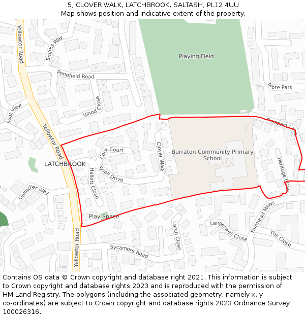 5, CLOVER WALK, LATCHBROOK, SALTASH, PL12 4UU: Location map and indicative extent of plot