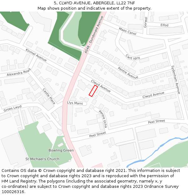 5, CLWYD AVENUE, ABERGELE, LL22 7NF: Location map and indicative extent of plot