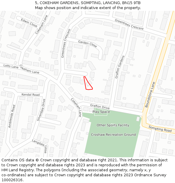 5, COKEHAM GARDENS, SOMPTING, LANCING, BN15 9TB: Location map and indicative extent of plot