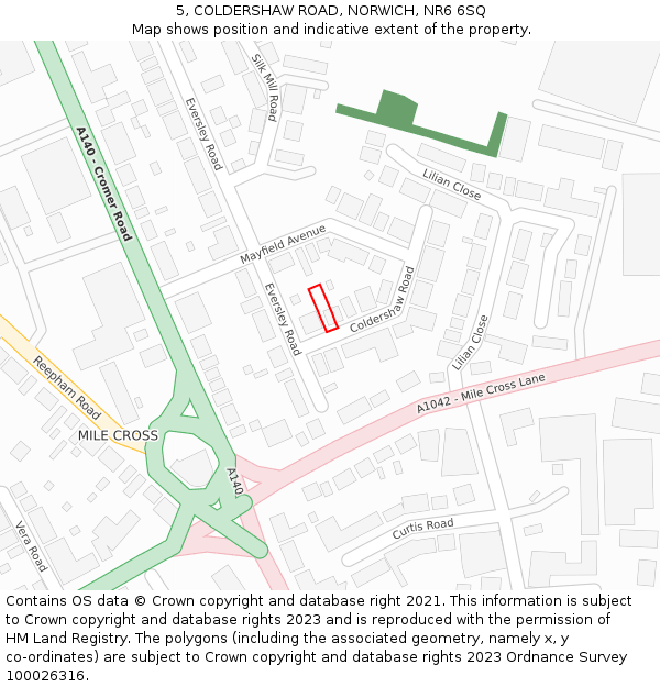 5, COLDERSHAW ROAD, NORWICH, NR6 6SQ: Location map and indicative extent of plot