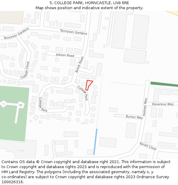 5, COLLEGE PARK, HORNCASTLE, LN9 6RE: Location map and indicative extent of plot