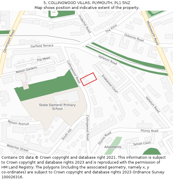 5, COLLINGWOOD VILLAS, PLYMOUTH, PL1 5NZ: Location map and indicative extent of plot
