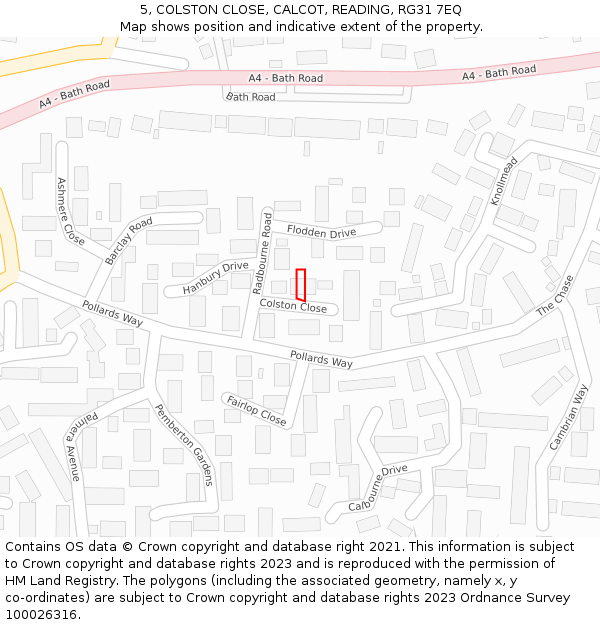 5, COLSTON CLOSE, CALCOT, READING, RG31 7EQ: Location map and indicative extent of plot