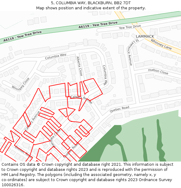 5, COLUMBIA WAY, BLACKBURN, BB2 7DT: Location map and indicative extent of plot