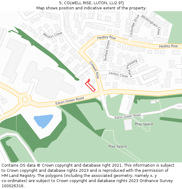 5, COLWELL RISE, LUTON, LU2 9TJ: Location map and indicative extent of plot