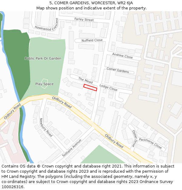 5, COMER GARDENS, WORCESTER, WR2 6JA: Location map and indicative extent of plot