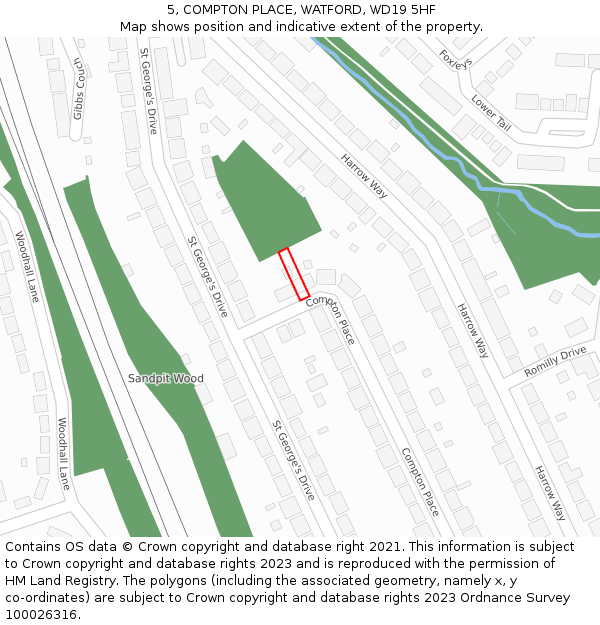 5, COMPTON PLACE, WATFORD, WD19 5HF: Location map and indicative extent of plot