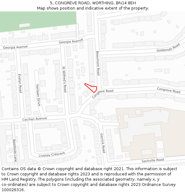 5, CONGREVE ROAD, WORTHING, BN14 8EH: Location map and indicative extent of plot