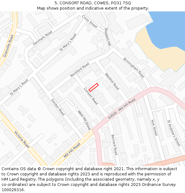 5, CONSORT ROAD, COWES, PO31 7SQ: Location map and indicative extent of plot