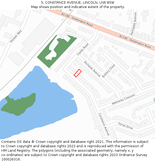 5, CONSTANCE AVENUE, LINCOLN, LN6 8SW: Location map and indicative extent of plot