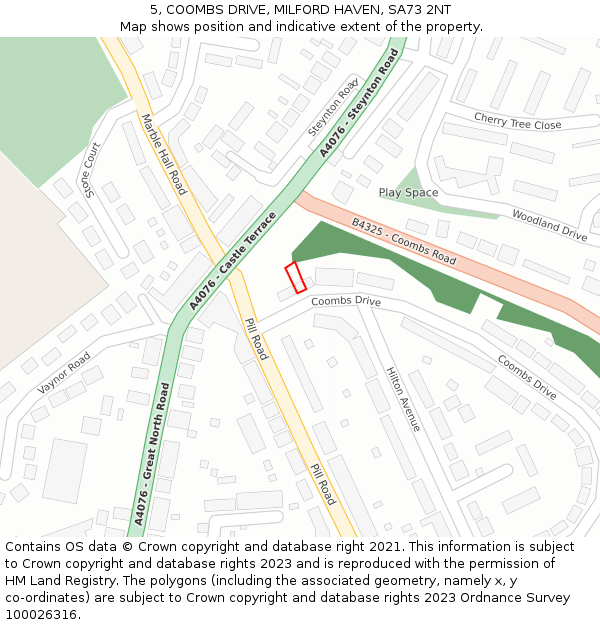 5, COOMBS DRIVE, MILFORD HAVEN, SA73 2NT: Location map and indicative extent of plot