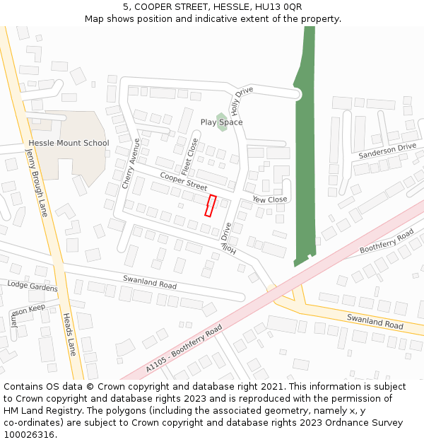 5, COOPER STREET, HESSLE, HU13 0QR: Location map and indicative extent of plot