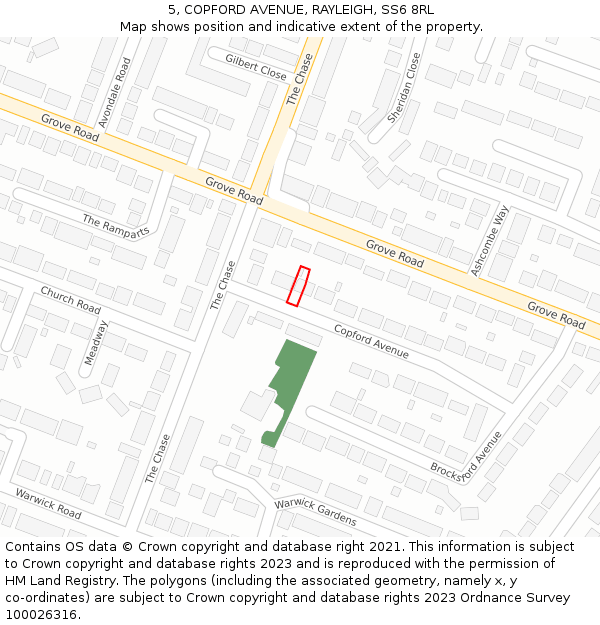 5, COPFORD AVENUE, RAYLEIGH, SS6 8RL: Location map and indicative extent of plot