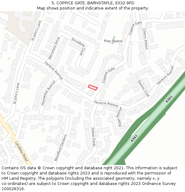 5, COPPICE GATE, BARNSTAPLE, EX32 9PD: Location map and indicative extent of plot