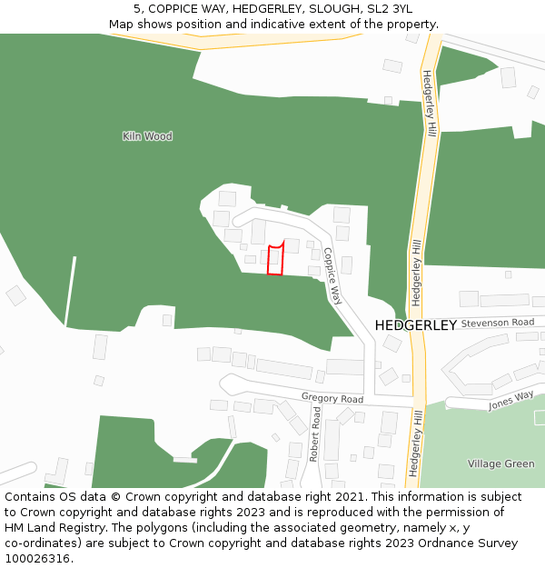 5, COPPICE WAY, HEDGERLEY, SLOUGH, SL2 3YL: Location map and indicative extent of plot