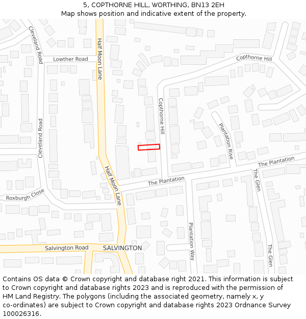 5, COPTHORNE HILL, WORTHING, BN13 2EH: Location map and indicative extent of plot