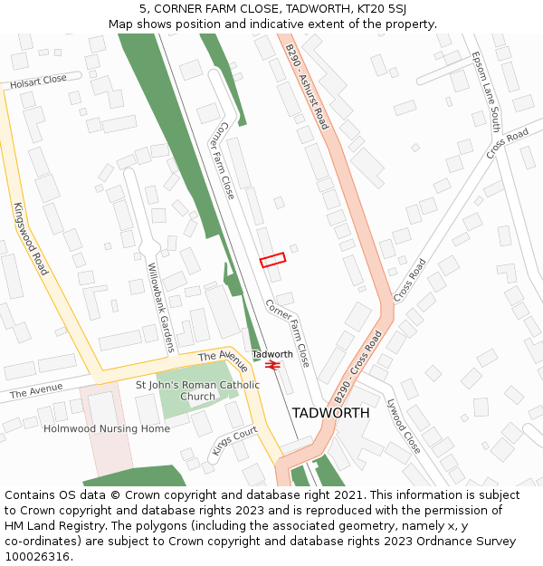 5, CORNER FARM CLOSE, TADWORTH, KT20 5SJ: Location map and indicative extent of plot