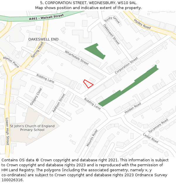5, CORPORATION STREET, WEDNESBURY, WS10 9AL: Location map and indicative extent of plot