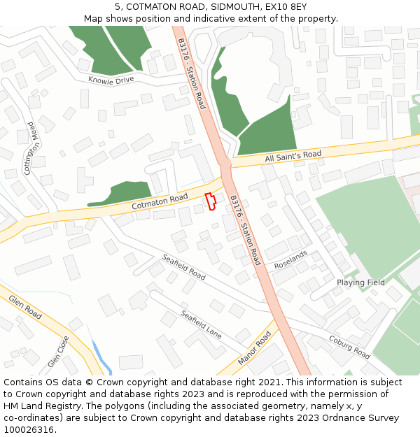 5, COTMATON ROAD, SIDMOUTH, EX10 8EY: Location map and indicative extent of plot