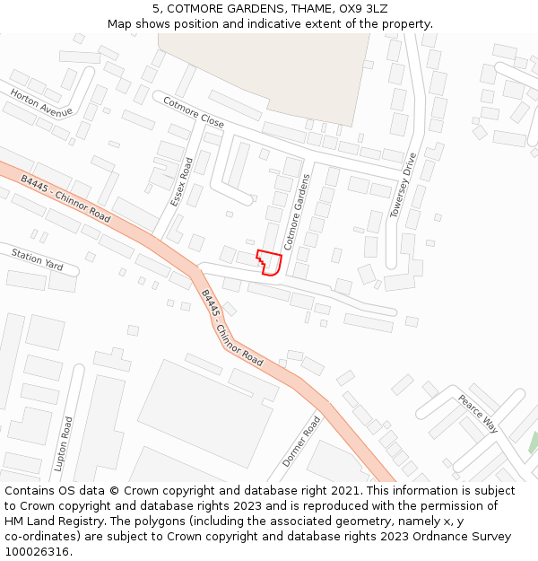 5, COTMORE GARDENS, THAME, OX9 3LZ: Location map and indicative extent of plot