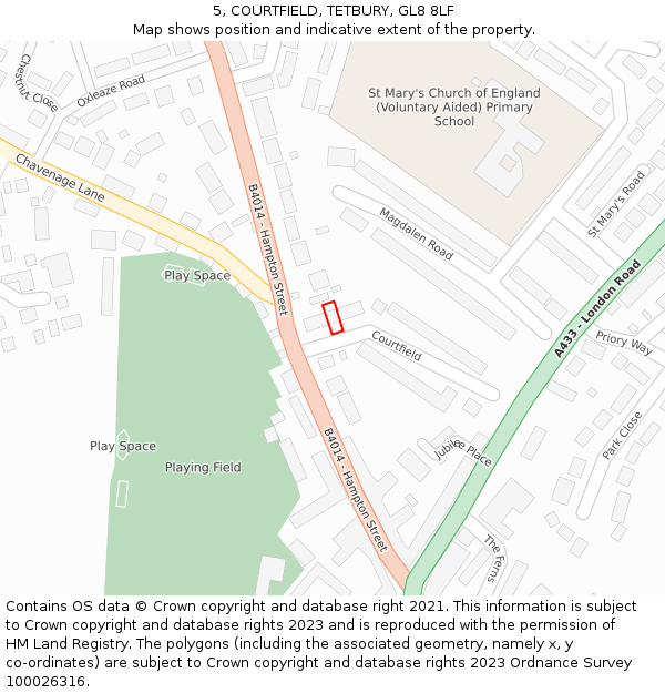 5, COURTFIELD, TETBURY, GL8 8LF: Location map and indicative extent of plot
