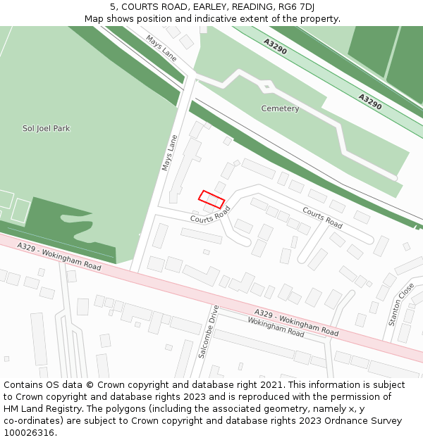 5, COURTS ROAD, EARLEY, READING, RG6 7DJ: Location map and indicative extent of plot