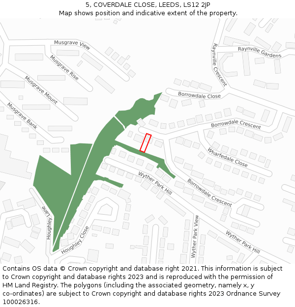 5, COVERDALE CLOSE, LEEDS, LS12 2JP: Location map and indicative extent of plot