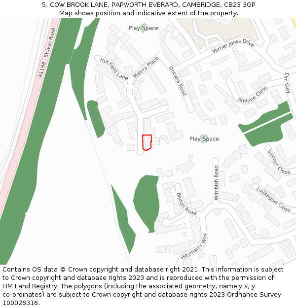 5, COW BROOK LANE, PAPWORTH EVERARD, CAMBRIDGE, CB23 3GP: Location map and indicative extent of plot