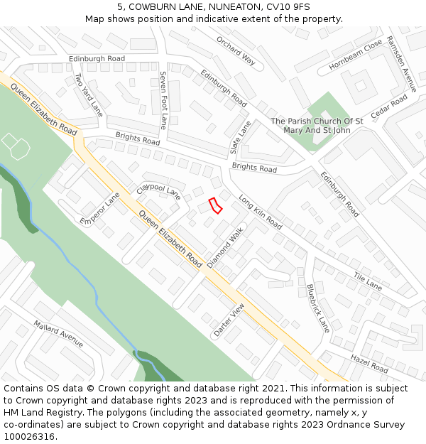 5, COWBURN LANE, NUNEATON, CV10 9FS: Location map and indicative extent of plot