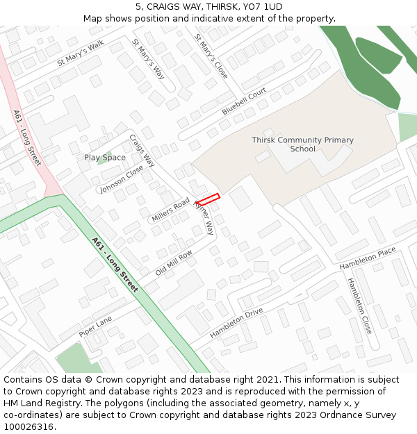 5, CRAIGS WAY, THIRSK, YO7 1UD: Location map and indicative extent of plot