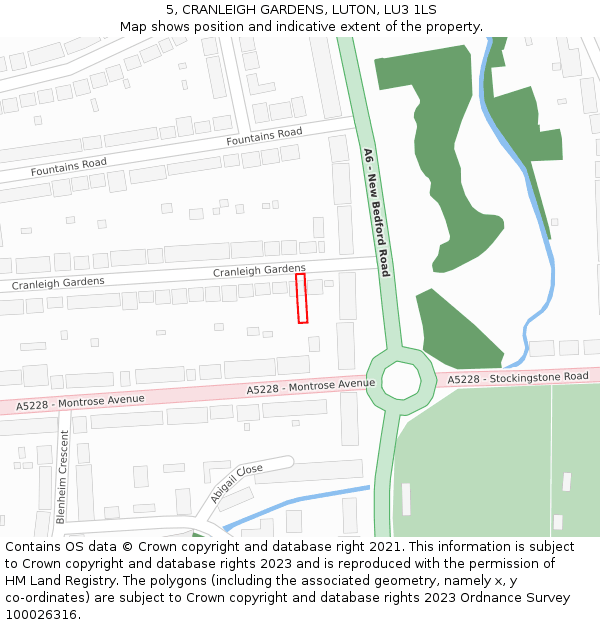 5, CRANLEIGH GARDENS, LUTON, LU3 1LS: Location map and indicative extent of plot