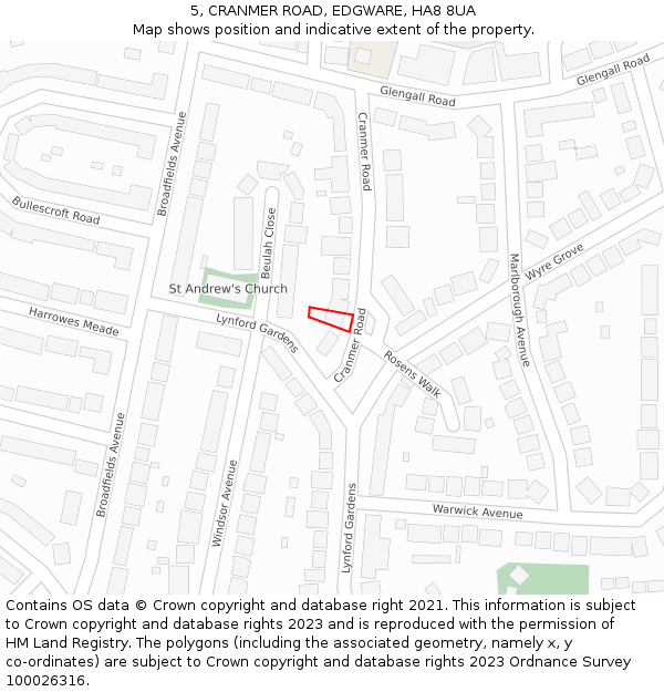 5, CRANMER ROAD, EDGWARE, HA8 8UA: Location map and indicative extent of plot