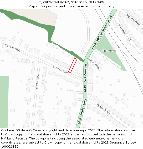 5, CRESCENT ROAD, STAFFORD, ST17 9AW: Location map and indicative extent of plot