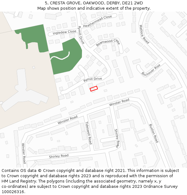5, CRESTA GROVE, OAKWOOD, DERBY, DE21 2WD: Location map and indicative extent of plot