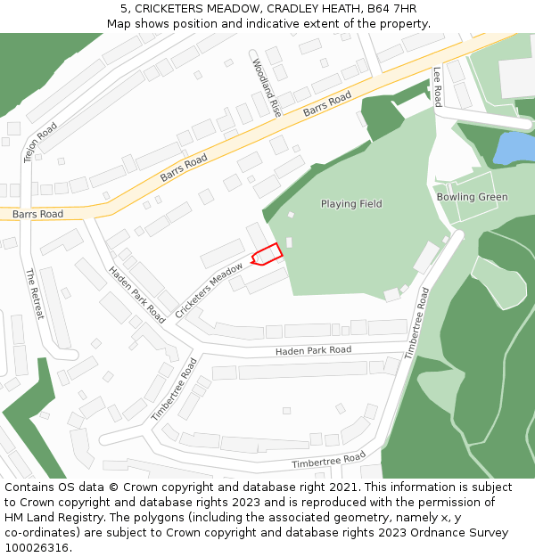 5, CRICKETERS MEADOW, CRADLEY HEATH, B64 7HR: Location map and indicative extent of plot