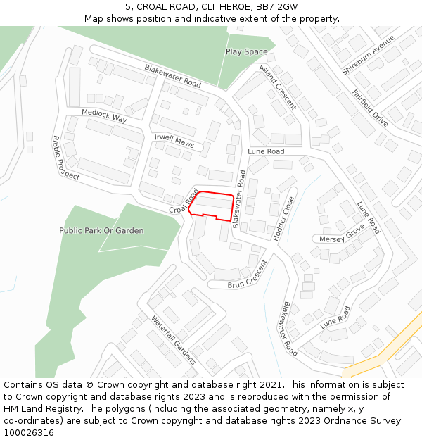 5, CROAL ROAD, CLITHEROE, BB7 2GW: Location map and indicative extent of plot