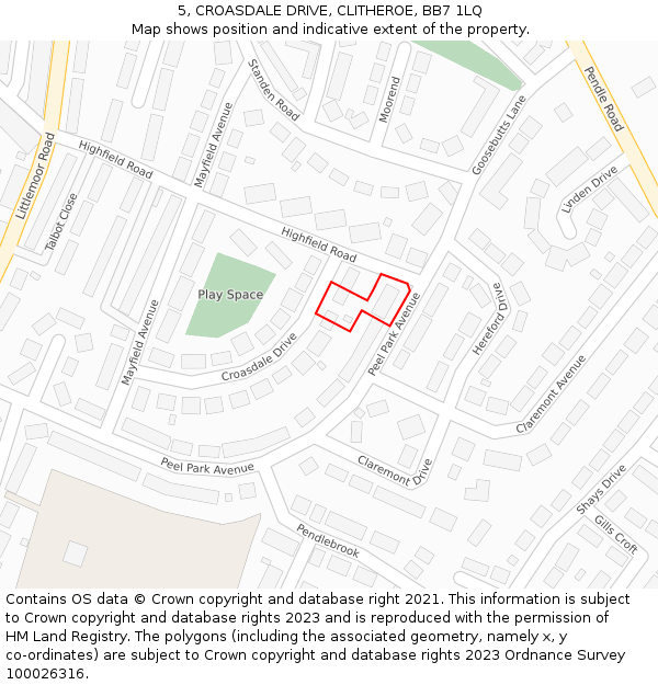 5, CROASDALE DRIVE, CLITHEROE, BB7 1LQ: Location map and indicative extent of plot