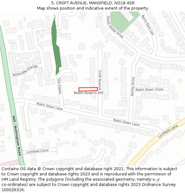 5, CROFT AVENUE, MANSFIELD, NG18 4SR: Location map and indicative extent of plot