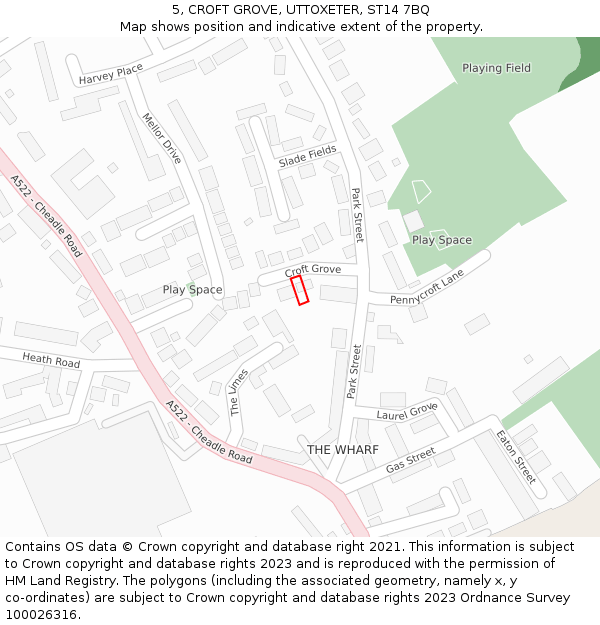 5, CROFT GROVE, UTTOXETER, ST14 7BQ: Location map and indicative extent of plot