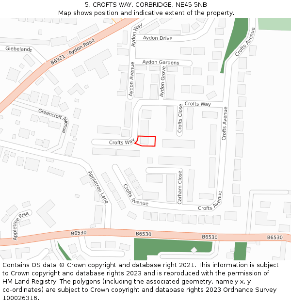 5, CROFTS WAY, CORBRIDGE, NE45 5NB: Location map and indicative extent of plot