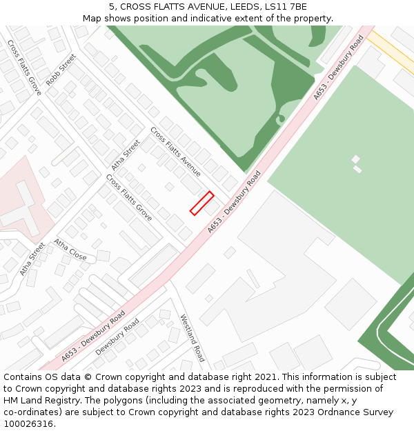 5, CROSS FLATTS AVENUE, LEEDS, LS11 7BE: Location map and indicative extent of plot