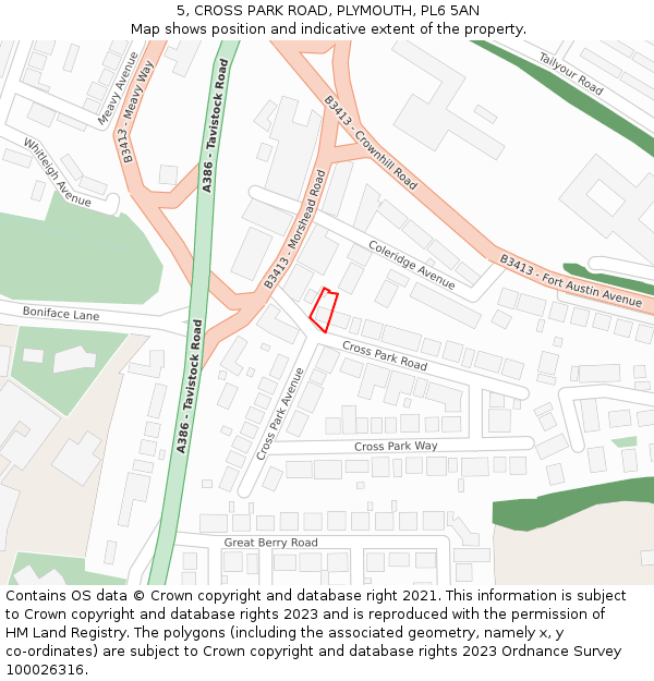 5, CROSS PARK ROAD, PLYMOUTH, PL6 5AN: Location map and indicative extent of plot