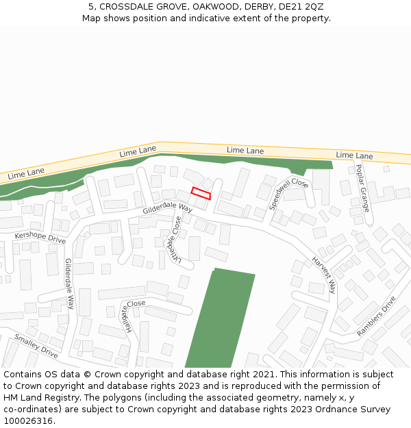 5, CROSSDALE GROVE, OAKWOOD, DERBY, DE21 2QZ: Location map and indicative extent of plot