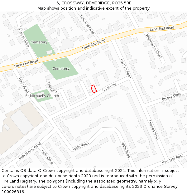 5, CROSSWAY, BEMBRIDGE, PO35 5RE: Location map and indicative extent of plot