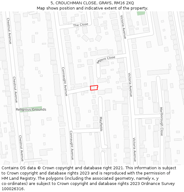 5, CROUCHMAN CLOSE, GRAYS, RM16 2XQ: Location map and indicative extent of plot