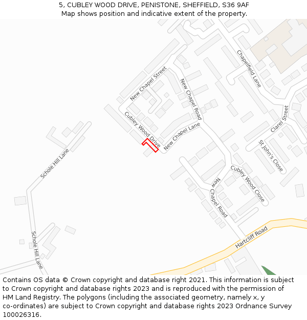 5, CUBLEY WOOD DRIVE, PENISTONE, SHEFFIELD, S36 9AF: Location map and indicative extent of plot